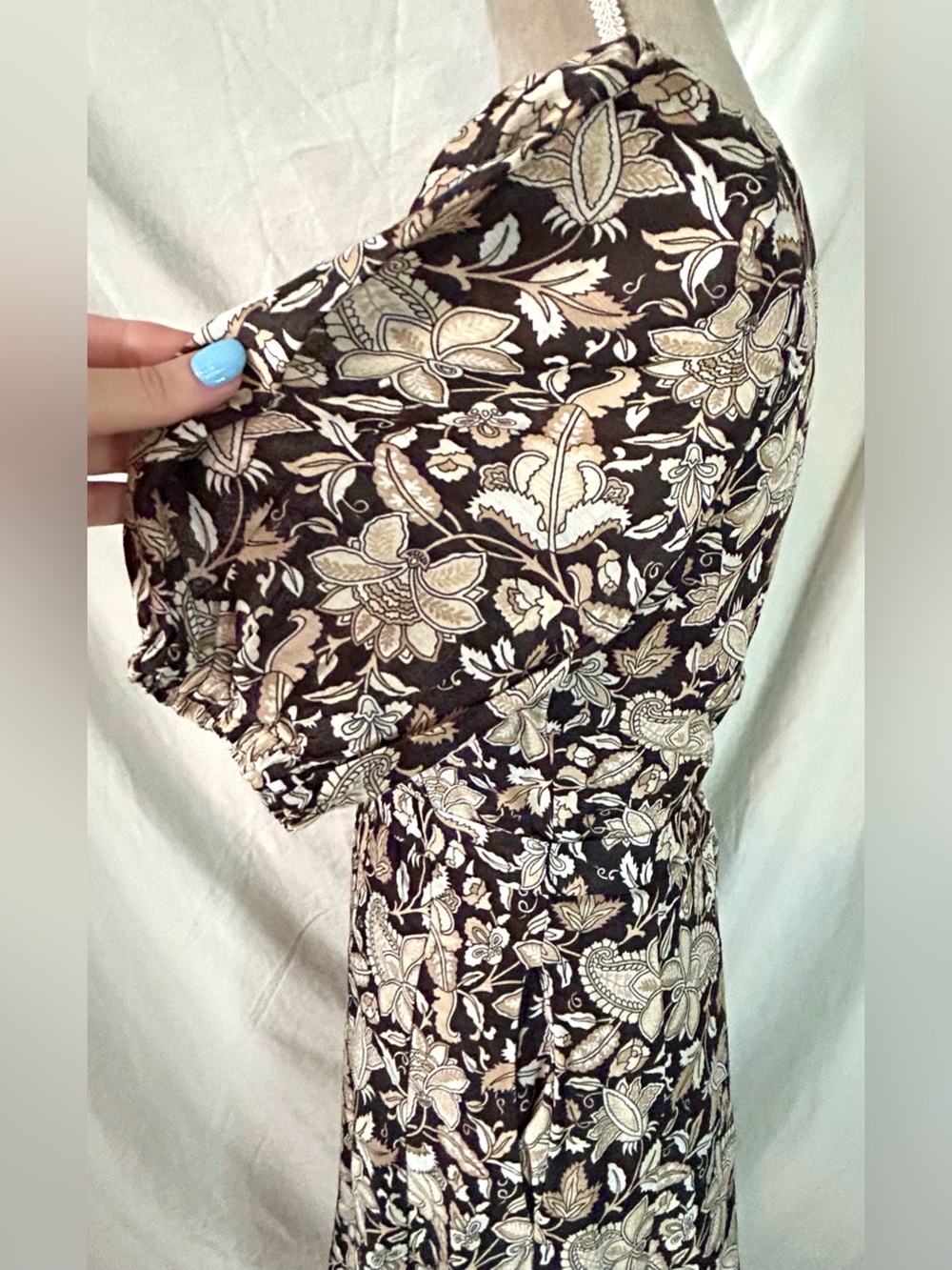 Boden Retro Brown, Cream Floral Belted Cotton Midi Dress, Size 6 - Picture 10 of 16